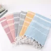 Striped Cotton Turkish Sports Bath Towel with Tassels Travel Gym Camping Sauna Beach Pool Blanket Absorbent Easy Care
